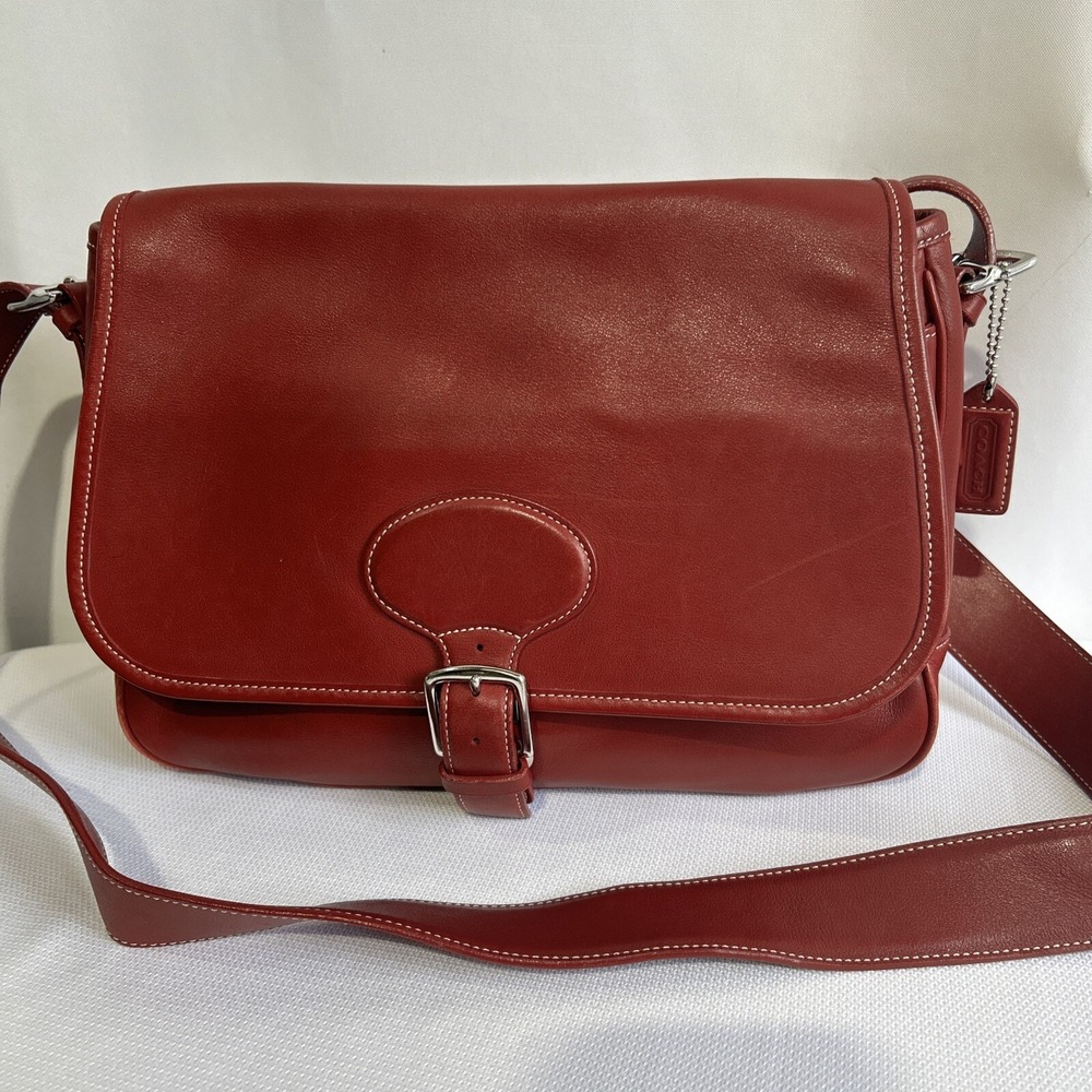 Coach Bag Leather Red #7750 Shoulder Cross Body Bag - Picture 2 of 13